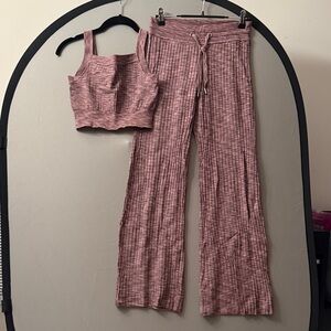 Athleta Pink Ribbed Pants and Crop Top Set